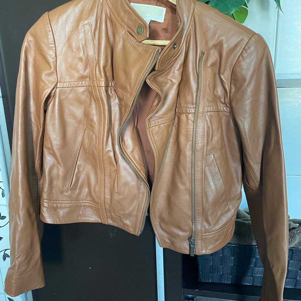 Michael Kors Brown Leather Moto Jacket